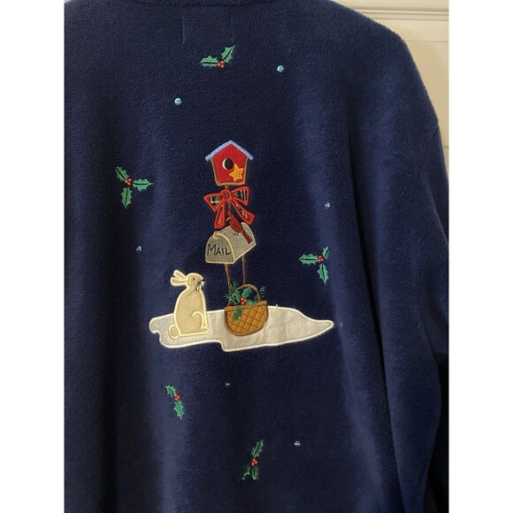 Quacker factory Blue Fleece Christmas Button up Jacket size 3X embroidered,beads - Picture 9 of 13